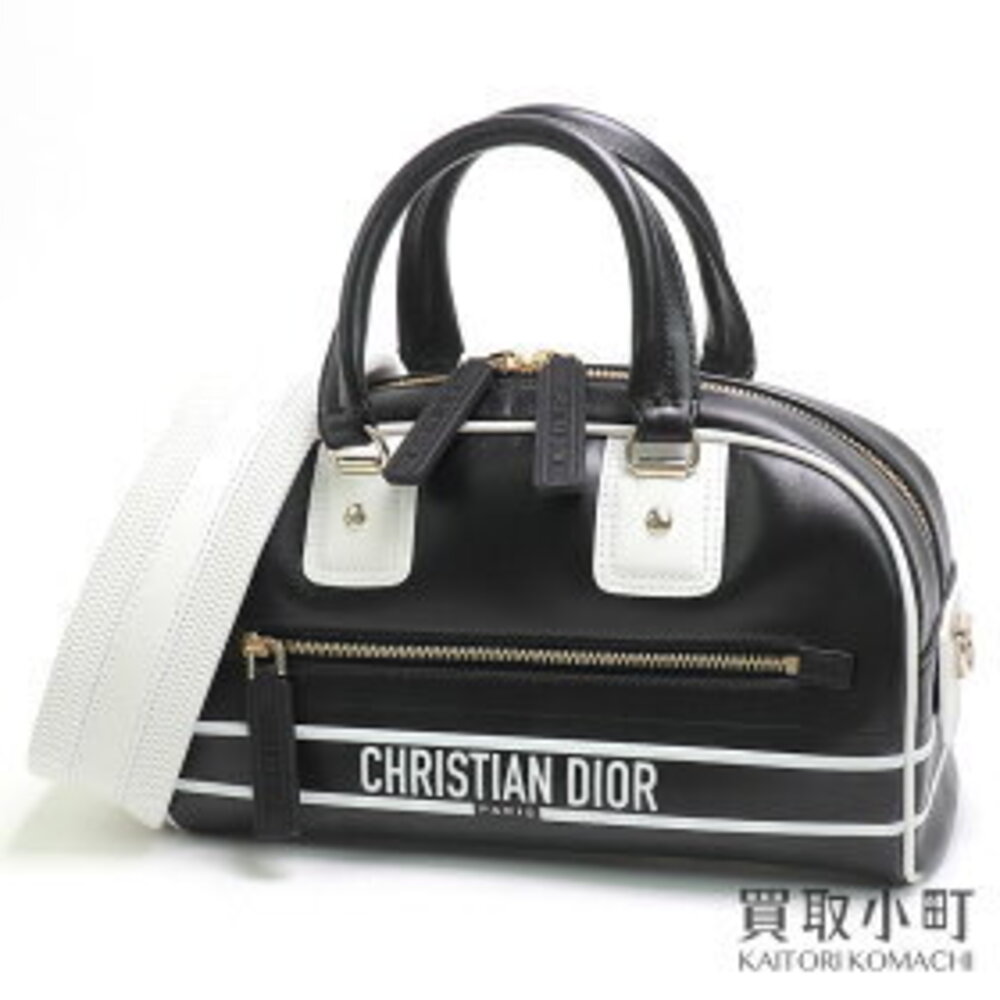 Dior Vibe Bowling Bag Black Leather Shoulder Handbag Boston